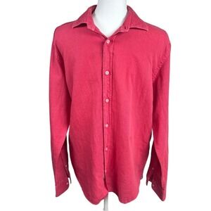North‎ Country Linen Shirt Womens Large Red Organic Cotton Blend Casual